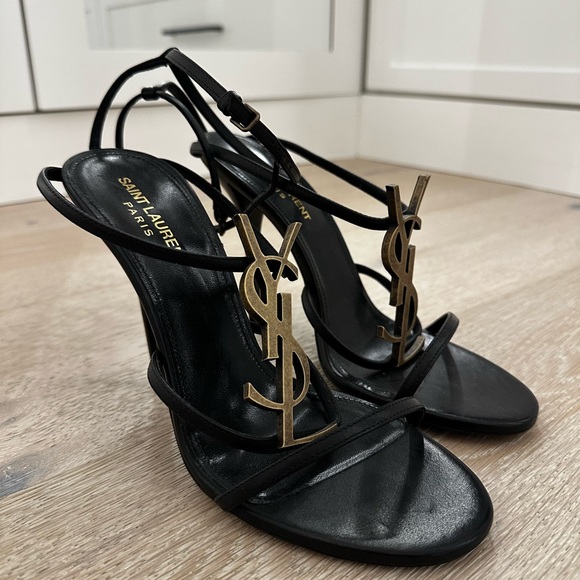 Saint Laurent Cassandra YSL Medallion Stiletto Sandals size 38.5 - Picture 1 of 4